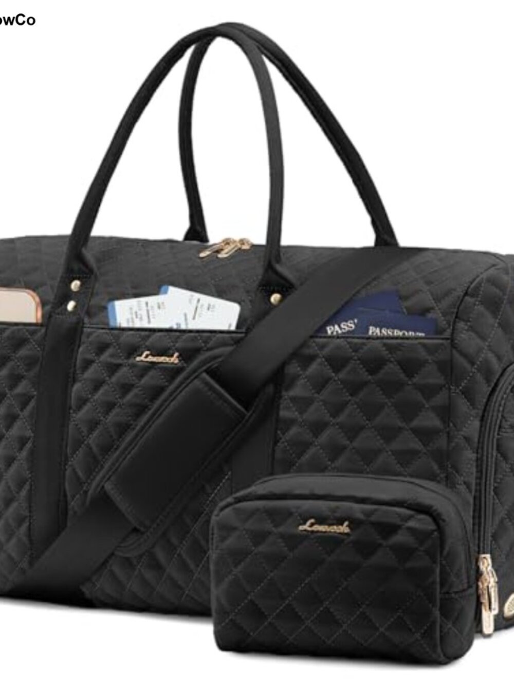 Quilted Travel Duffle Bag Weekender with Shoe Compartment, Carry On Overnight